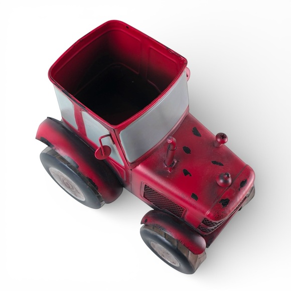 Vintage-Style Red Metal Tractor Decorative Planter & Desk Caddy - 10" Long - Picture 6 of 7